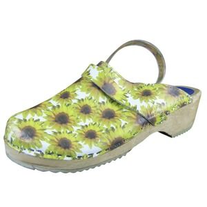 Cape Clogs Women's‎ 37 Sunflower Leather Wooden Clog Slip-On Comfort